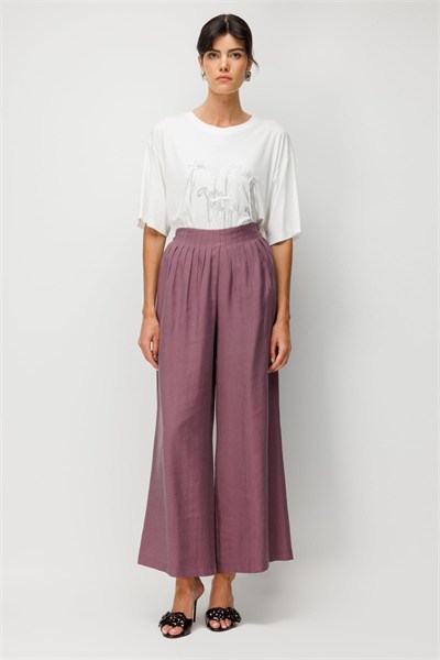 On Dikiş Detaylı Geniş Paça Pantolon BORDO