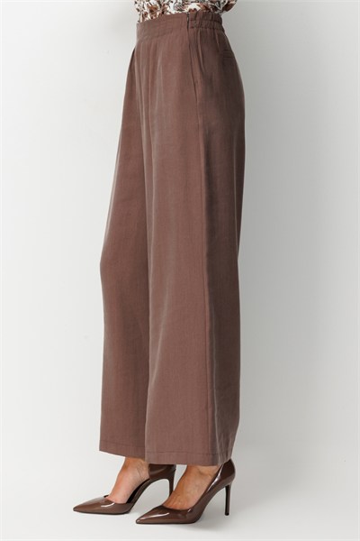On Dikiş Detaylı Geniş Paça Pantolon KAHVE