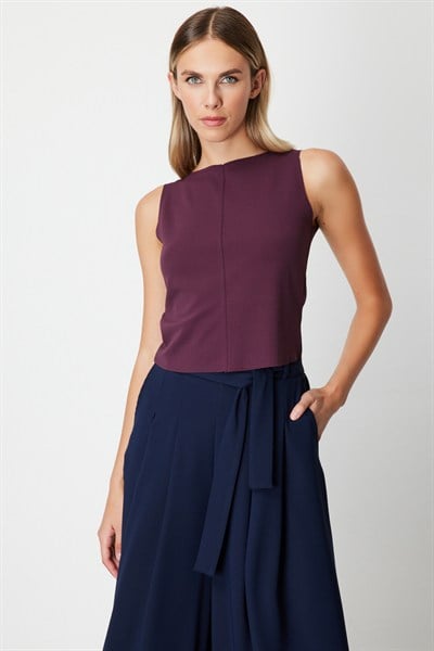 On Dikiş Detaylı Kolsuz Bluz BORDO