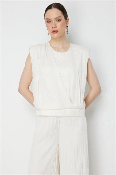 On Drape Detaylı Kolsuz Bluz EKRU