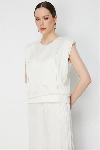 On Drape Detaylı Kolsuz Bluz EKRU