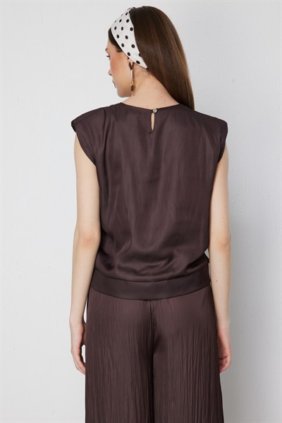 On Drape Detaylı Kolsuz Bluz KAHVE