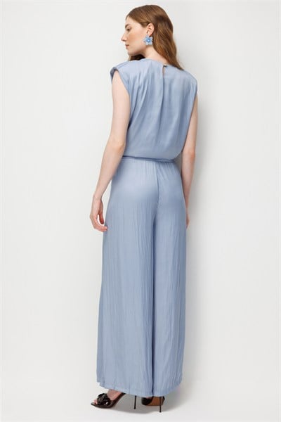 On Drape Detaylı Kolsuz Bluz Mavi