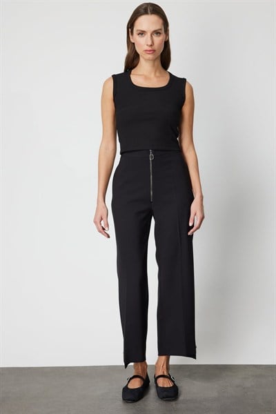 On Fitilli Kolsuz Crop Bluz SIYAH