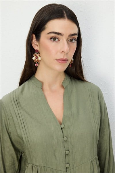 On Hakim Yaka Pile Detaylı Gömlek HAKI