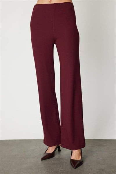 On İnce Fitilli Bol Paça Pantolon BORDO