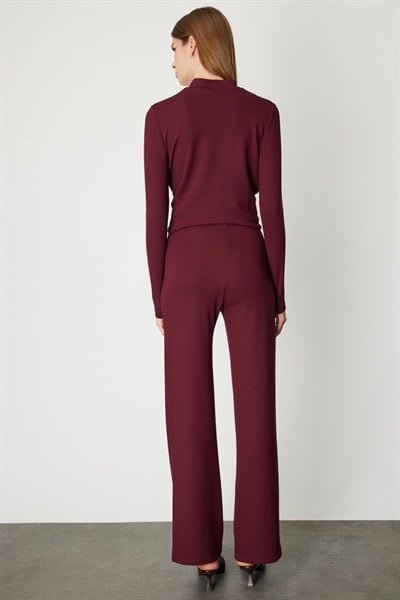 On İnce Fitilli Bol Paça Pantolon BORDO