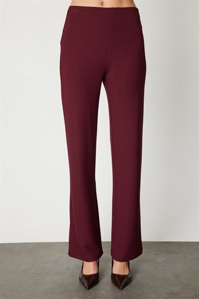 On İnce Fitilli Bol Paça Pantolon BORDO