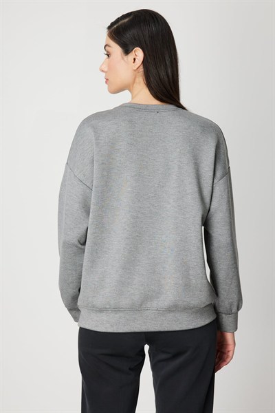 On İncili Fiyonk İşlemeli Sweat Gri