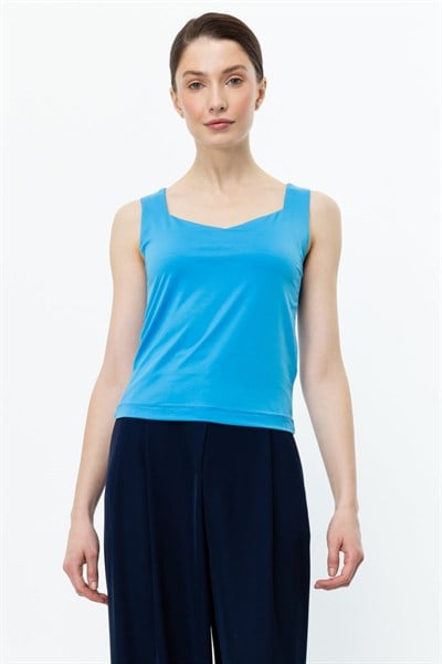 On Kalın Askılı Basic Bluz BLUE