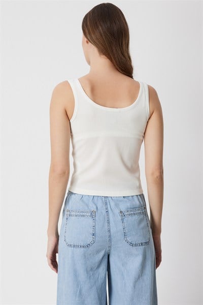 On Kalın Askılı Crop Bluz EKRU