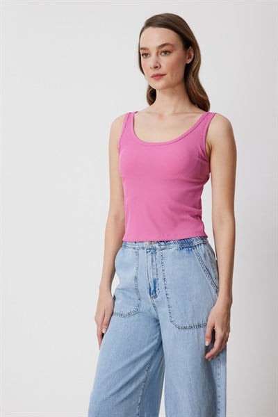 On Kalın Askılı Crop Bluz FUSYA