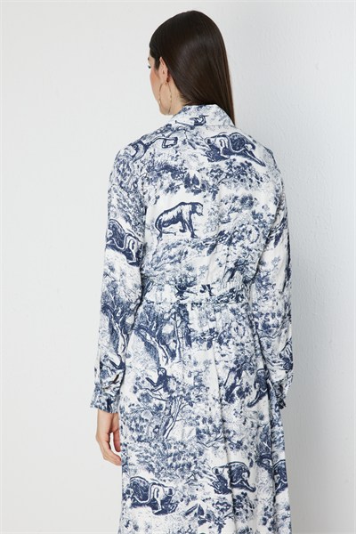 On Kapak Cepli Desenli Crop Ceket INDIGO