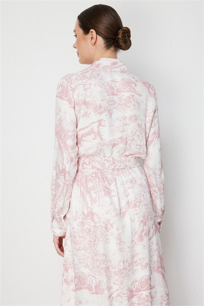 On Kapak Cepli Desenli Crop Ceket PEMBE
