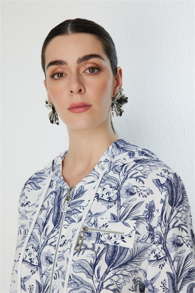 On Kapüşonlu Desenli Bluz INDIGO
