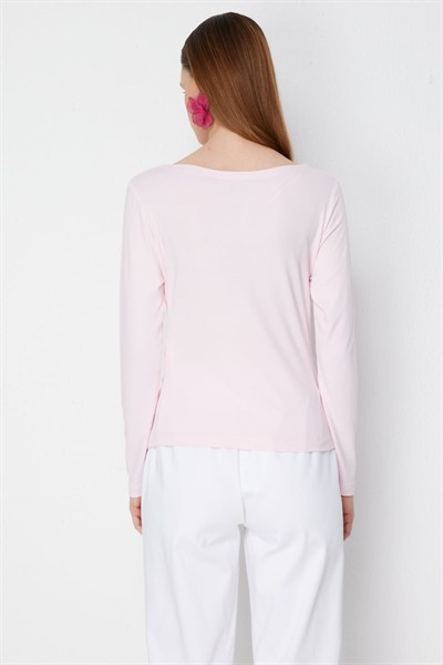 On Kayık Yaka Büzgü Detaylı Basic Bluz PEMBE