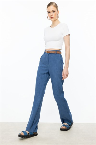 On Kemerli Bol Paça Pantolon INDIGO