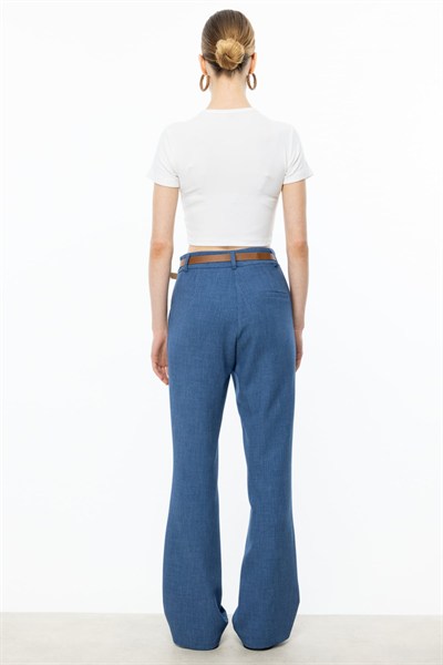 On Kemerli Bol Paça Pantolon INDIGO