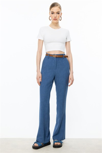 On Kemerli Bol Paça Pantolon INDIGO