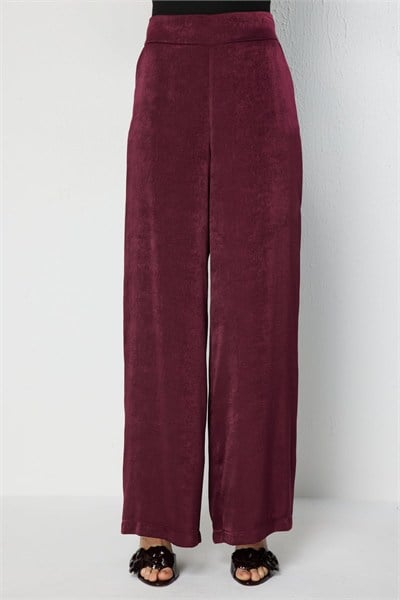 On Kırışık Desenli Bol Paça Pantolon BORDO