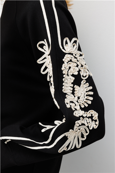 On Kolları İşleme Detaylı Sweatshirt Siyah