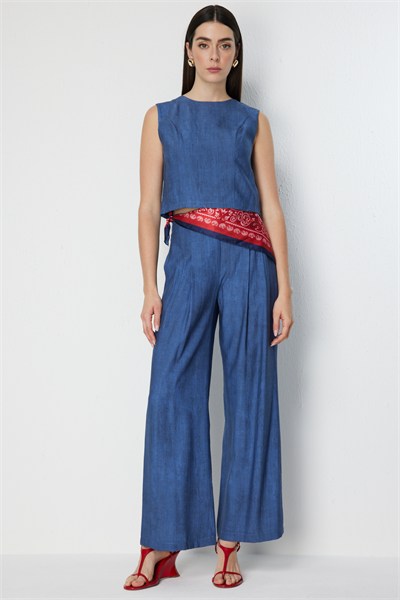 On Kolsuz Crop Bluz İndigo