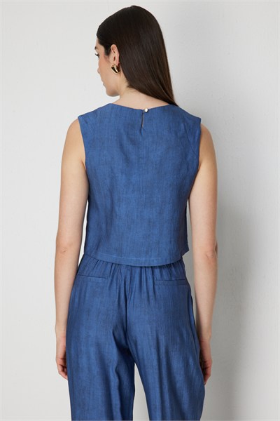On Kolsuz Crop Bluz İndigo