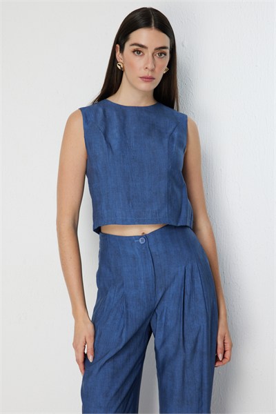 On Kolsuz Crop Bluz İndigo