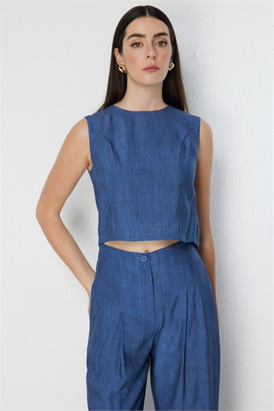 On Kolsuz Crop Bluz İndigo