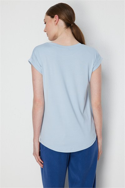On Köpek Baskılı Kısa Kollu Bluz MAVI