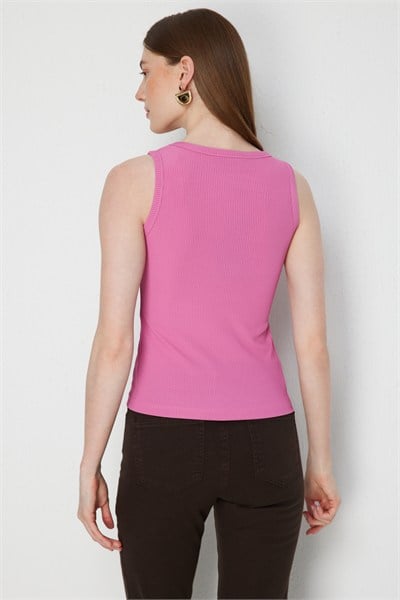 On Metal Aksesuarlı Pamuklu Basic Bluz PEMBE