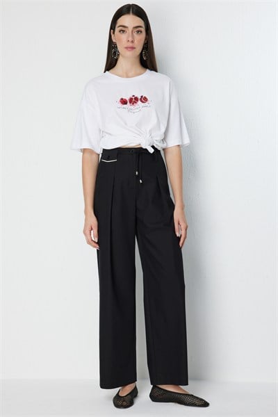 On Nar Baskılı Oversize Pamuk Bluz BEYAZ