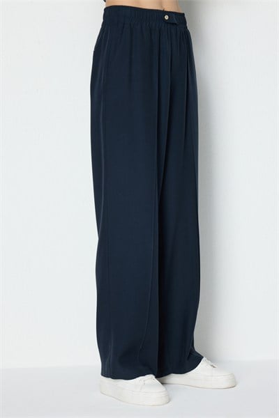 On Önü Çimalı Bol Paça Pantolon INDIGO