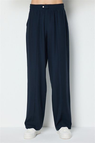 On Önü Çimalı Bol Paça Pantolon INDIGO