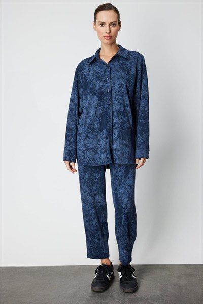On Paçası Dikişli Batik Desenli Eşofman Altı INDIGO