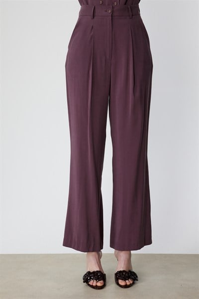 On Pile Detaylı Bol Paça Pantolon BORDO