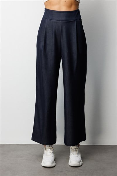 On Pile Detaylı Bol Paça Pantolon INDIGO