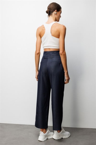 On Pile Detaylı Bol Paça Pantolon INDIGO