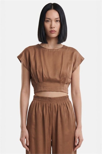 On Pile Detaylı Crop Bluz TERRACOTTA