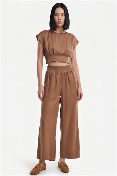 On Pile Detaylı Crop Bluz TERRACOTTA
