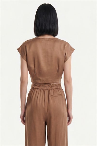On Pile Detaylı Crop Bluz TERRACOTTA