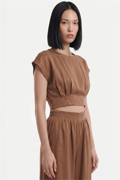 On Pile Detaylı Crop Bluz TERRACOTTA