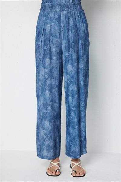 On Pile Detaylı Desenli Bol Paça Pantolon INDIGO