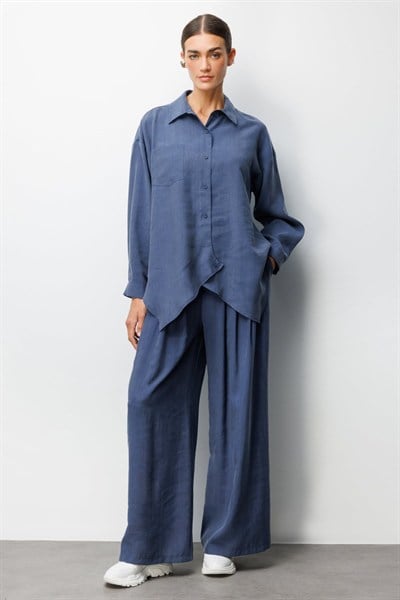 On Pileli Bol Paça Pantolon INDIGO