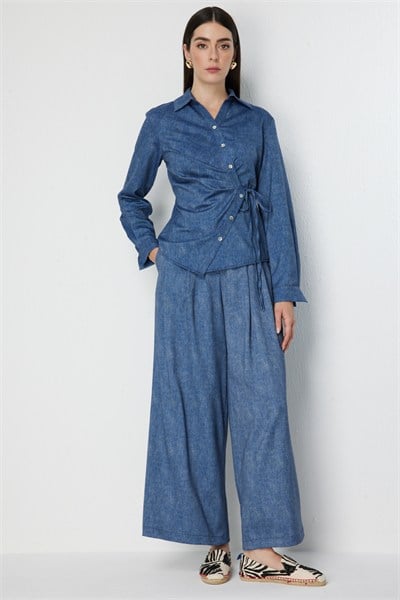 On Pileli Bol Paça Pantolon INDIGO