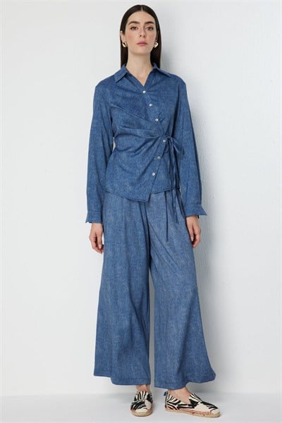 On Pileli Bol Paça Pantolon INDIGO