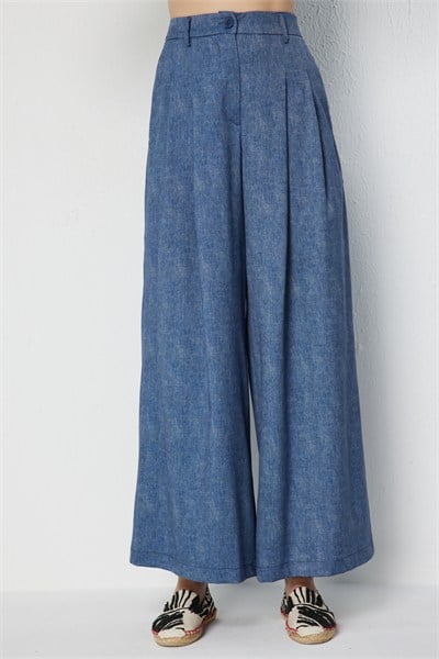 On Pileli Bol Paça Pantolon INDIGO