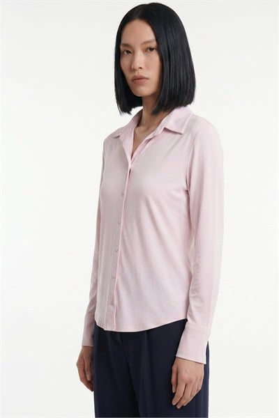 On Polo Yaka Uzun Kollu Bluz PEMBE