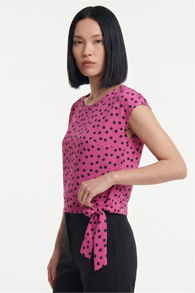 On Puantiyeli Bağlamalı Bluz FUSYA