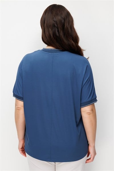 On Ribanalı V Yaka Bluz INDIGO